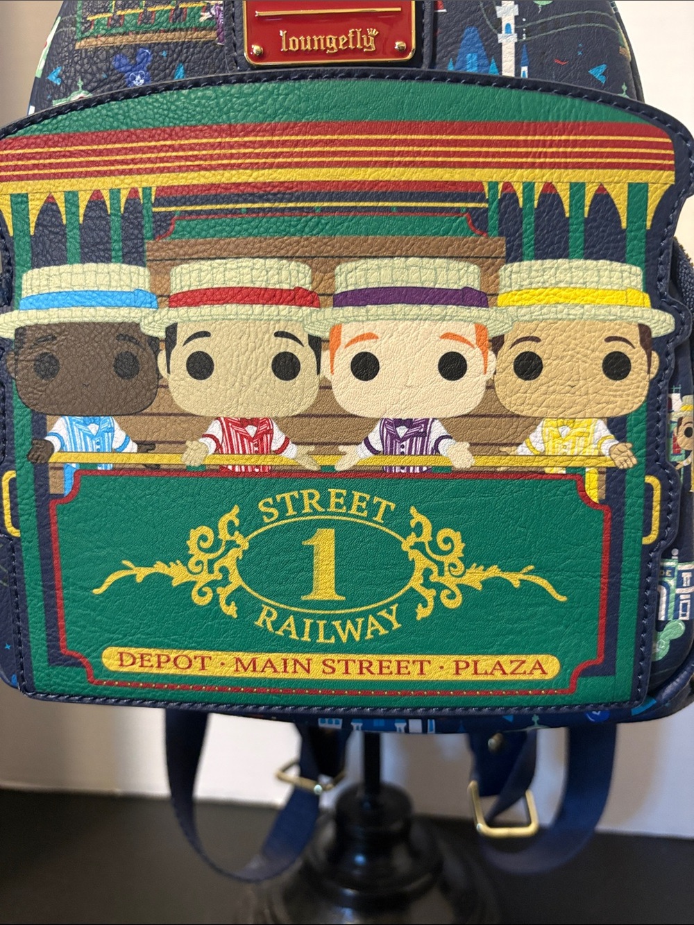Loungefly Never Used Navy Main Street Railway Mini Backpack - Picture 2 of 5